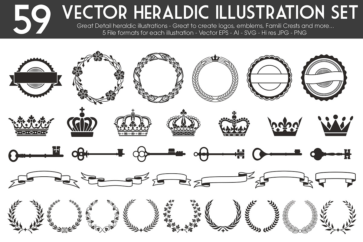 Vector Heraldic Illustration Set, an Animal Illustration by FourLeafLover (Photo 2 of 5)