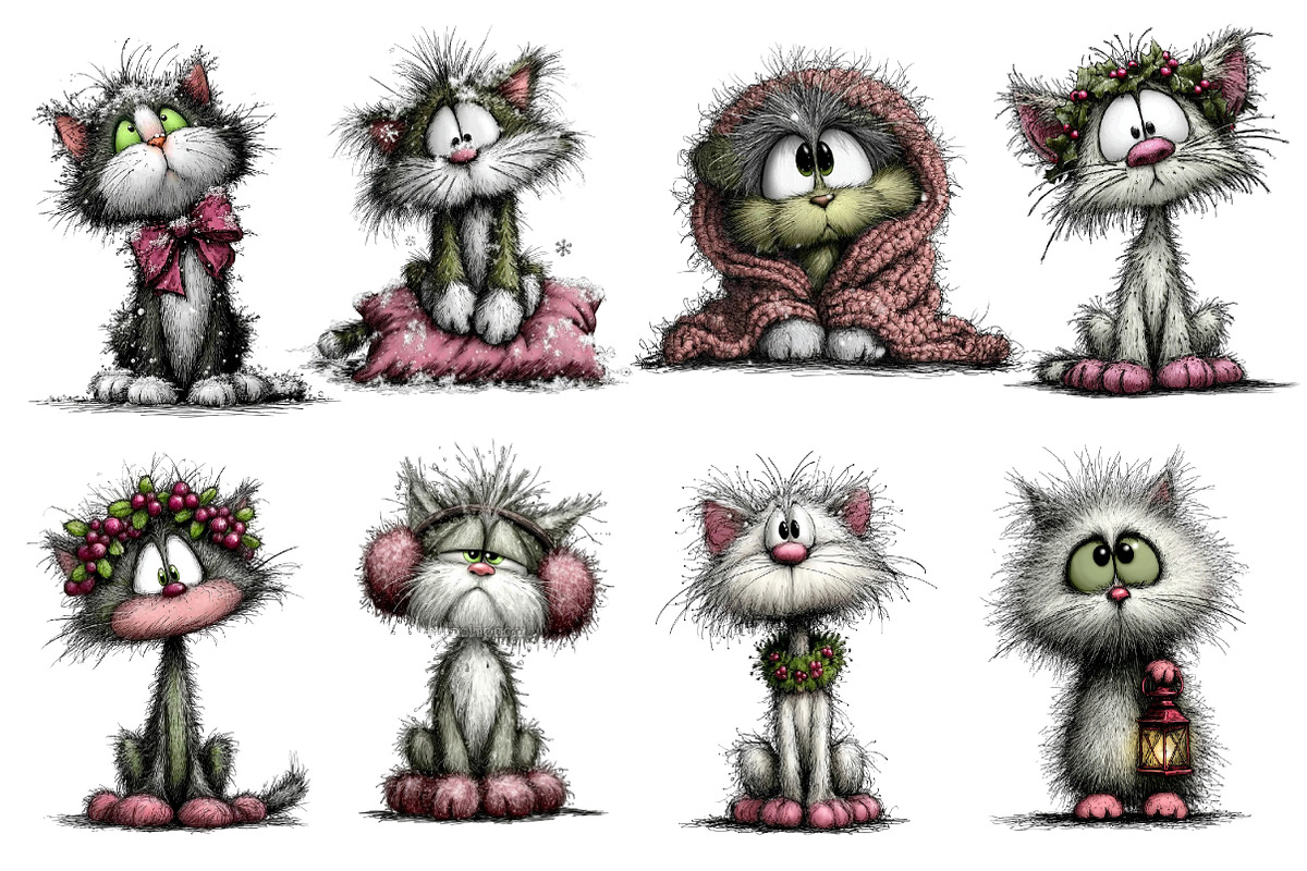 Christmas Whimsical Cats Clipart, an Illustration by Dream Creation (Photo 2 of 6)