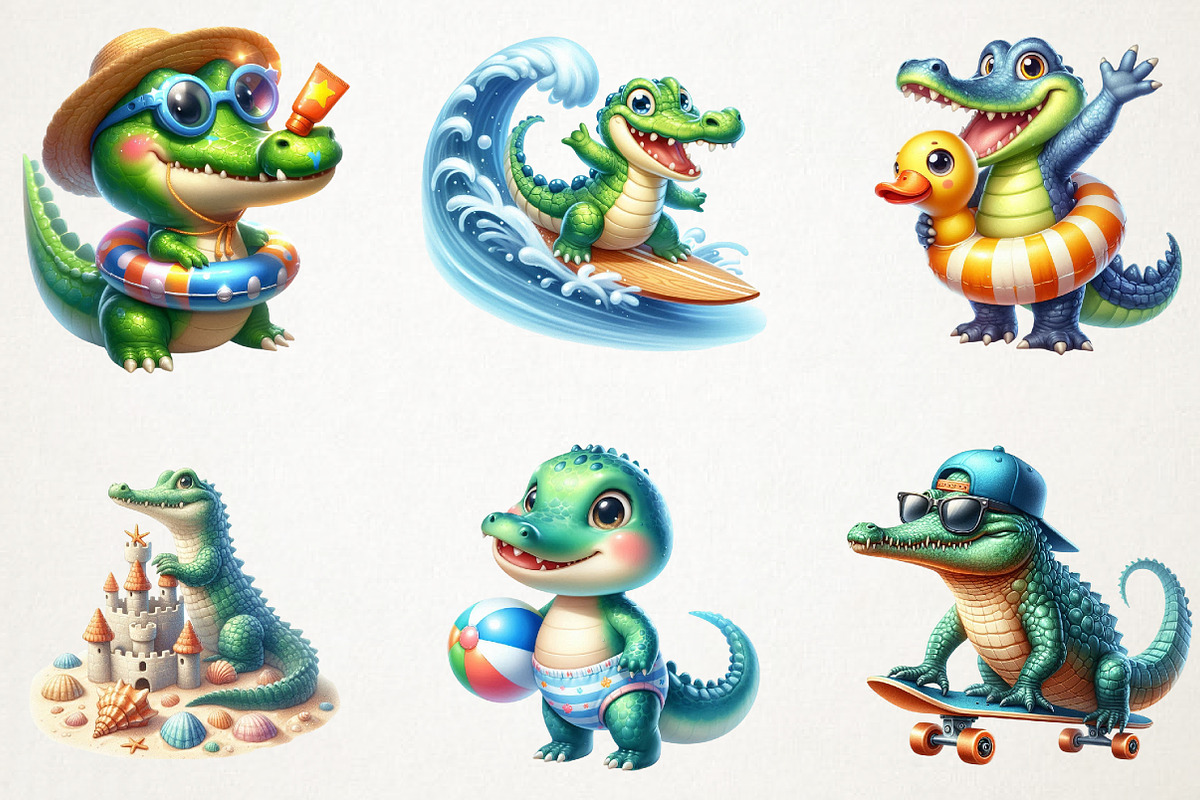 Summer Crocodile Character Clipart, an Illustration by RobertsArt (Photo 2 of 7)