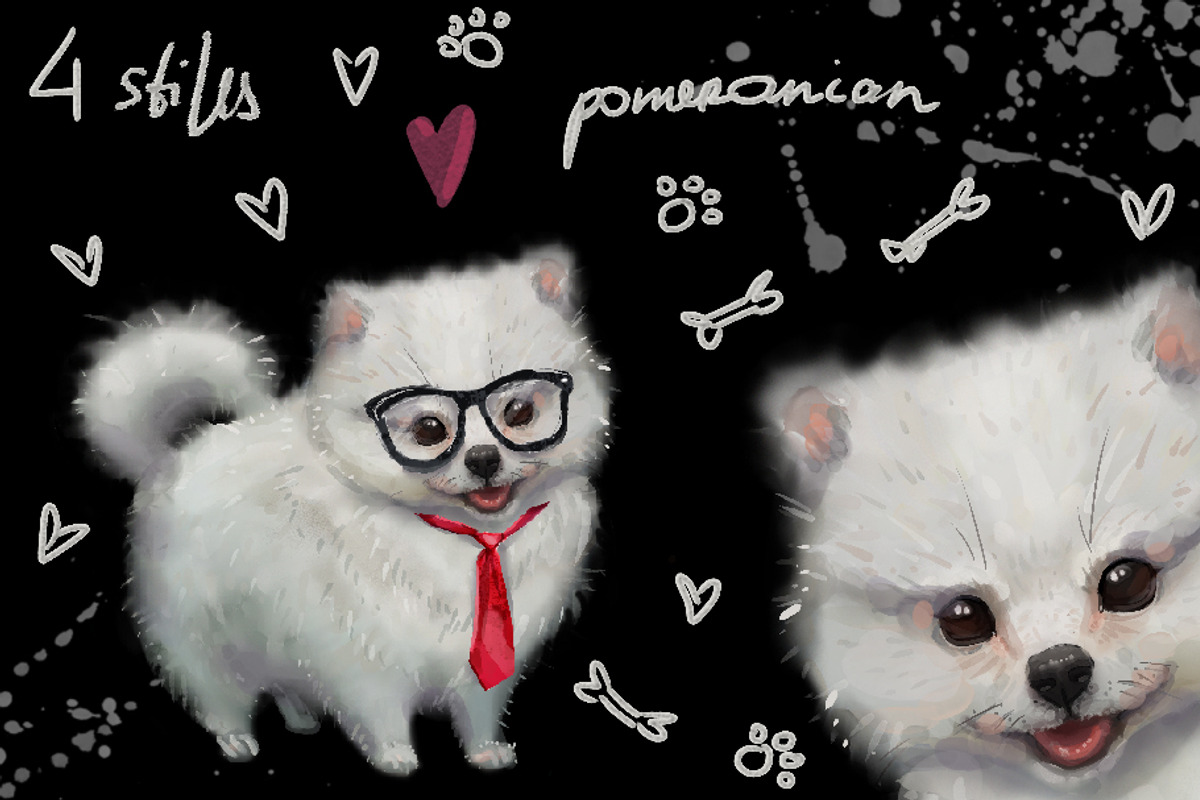 4 styles doggy pomeranian, an Illustration by art_mouse (Photo 1 of 4)