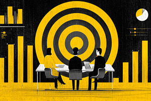 Business team meeting around a target concept with marketing analytics charts a, a Photo by AS photostudio