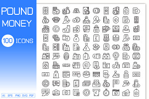 Pound Money Line Icons Set, an Outline Icon by Designfour