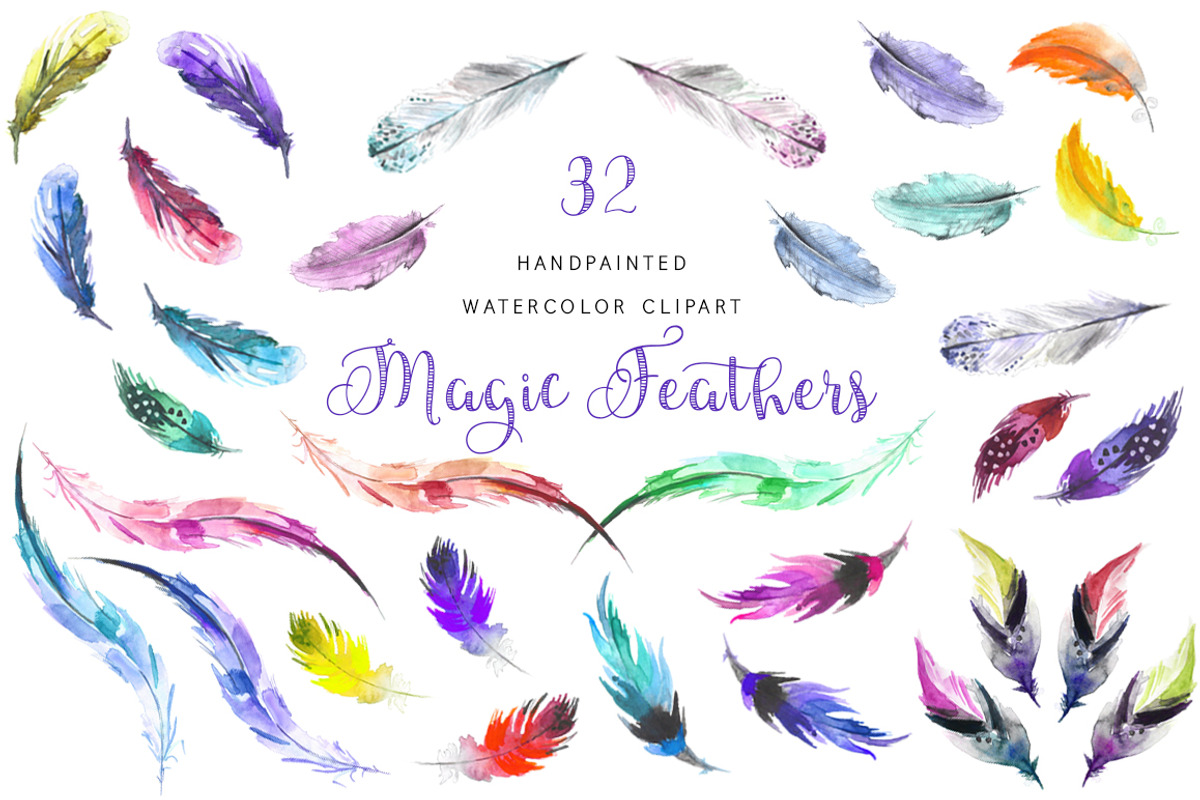 Watercolor Magic Feather Clipart, a Graphic by KitsPix