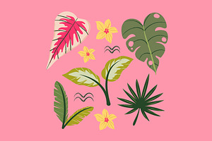 Pink Tropical Leaves Illustration, an Object Illustration by graphicook