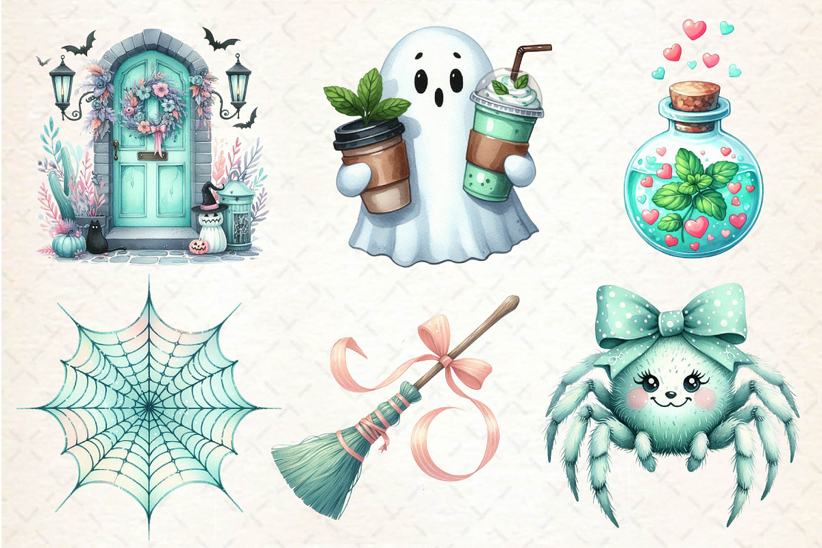 Pastel Mint Halloween Clipart, an Illustration by Dream Creation (Photo 6 of 7)