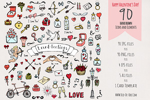 90 Hand Drawn Love Elements&Symbols