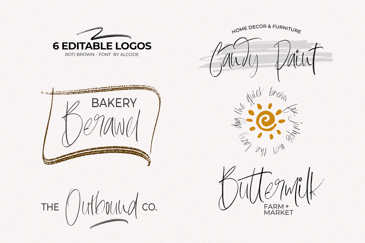 Roti Brown With 6 Editable logo, a Script Font by Alcode (Photo 7 of 15)