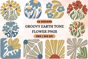Groovy Earth Tone Flower PNG Set