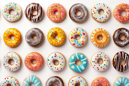 Pattern of sweet and colorful donuts, a Food & Drink Photo by AlyaAnd