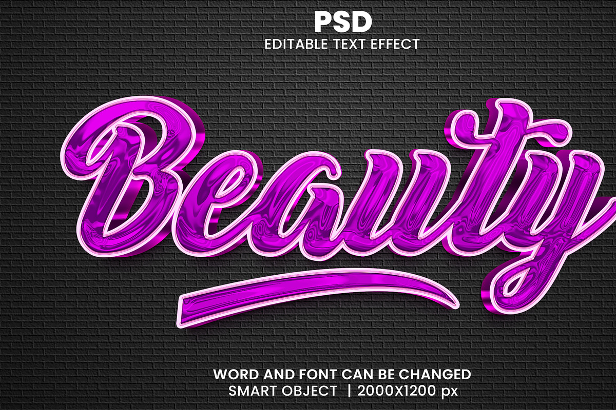 Beauty Purple Chrome 3d Text Effect, a Brushes & More by bdrobin (Photo 2 of 2)