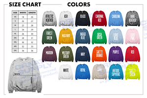 Size Color Chart Gildan Crewneck