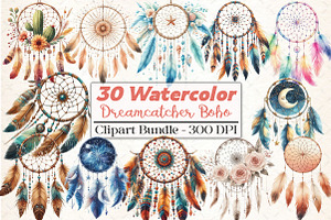 Dreamcatcher Watercolor Boho Clipart, an Illustration by DreamCafeArt