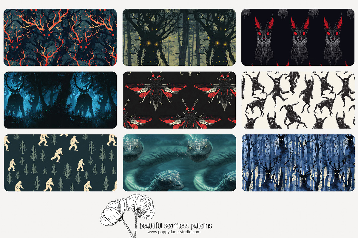 70 cryptid seamless pattern, a Pattern Graphic by Poppy Lane Studio