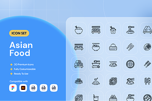 Asian Food Icon Set, an Outline Icon by Nathaya Studio