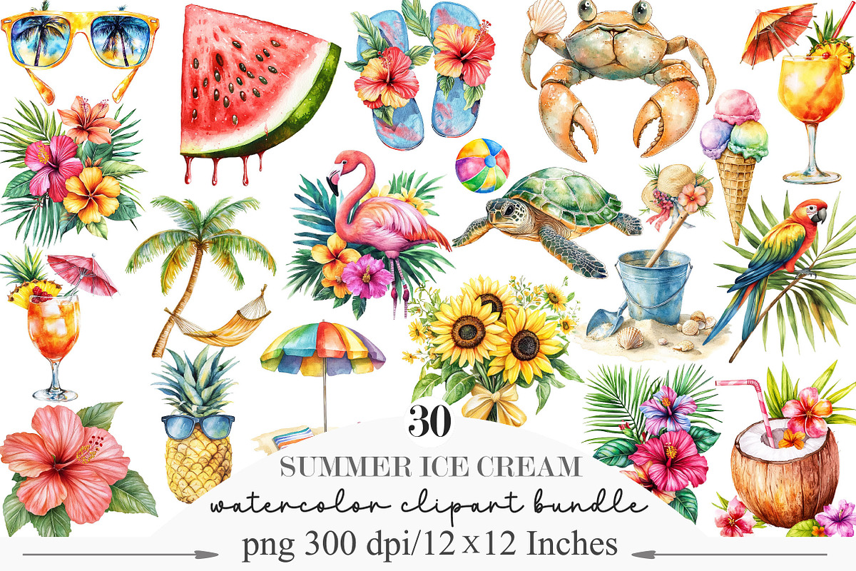 Watercolor Summer Vibe Clipart, an Illustration by Designking (Photo 1 of 5)