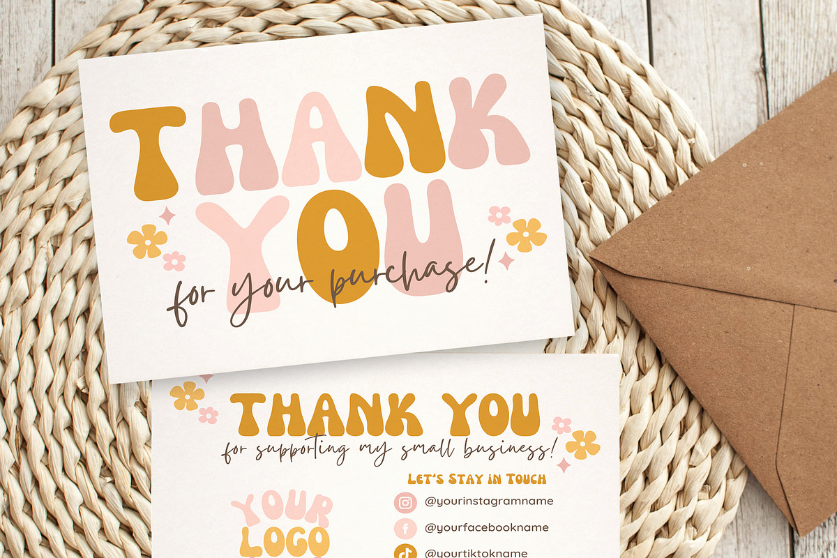 Retro Flower Thank You Card Canva, a Business Card Template by Summit Avenue (Photo 2 of 6)