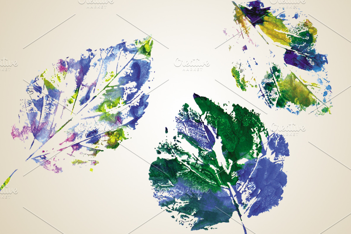 Set of watercolor hand drawn leaves preview 3