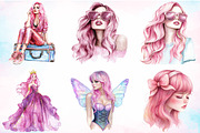 Watercolor Glitter Pink Girl Clipart, an Illustration by Canvas Craft (Thumbnail 3 of 3)