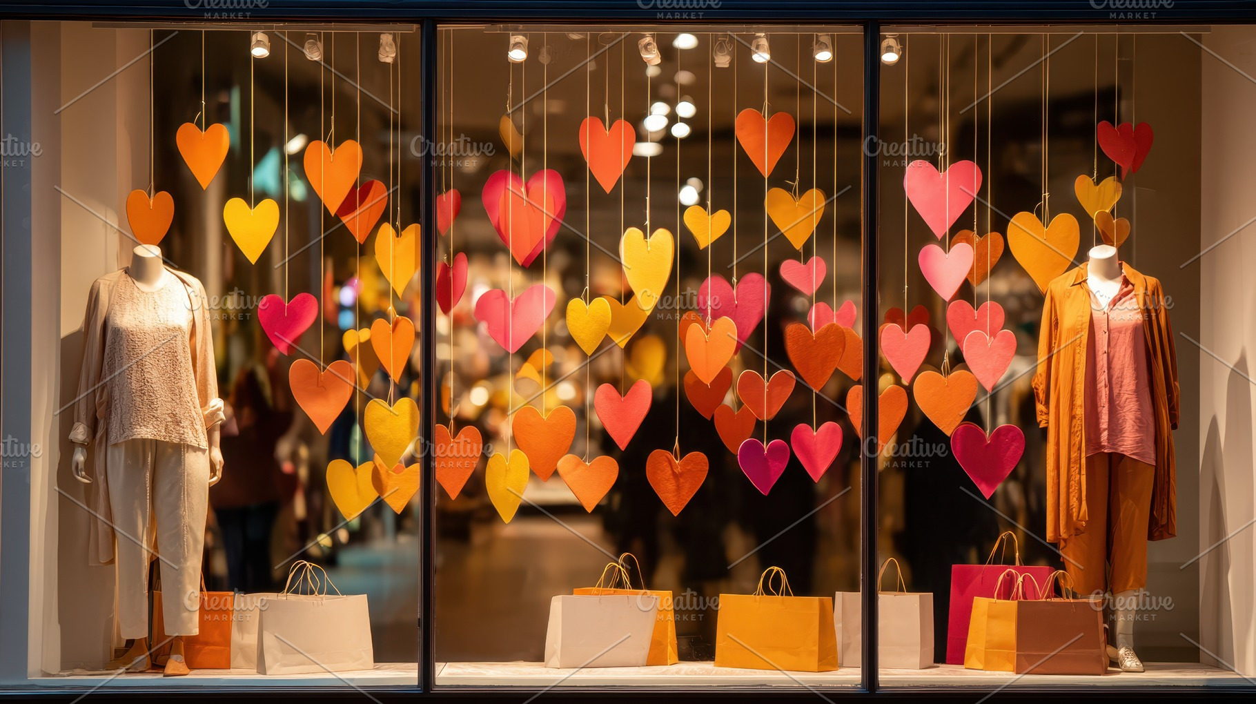 Romantic storefront display with heart decorations, a Holiday Photo by AlyaAnd