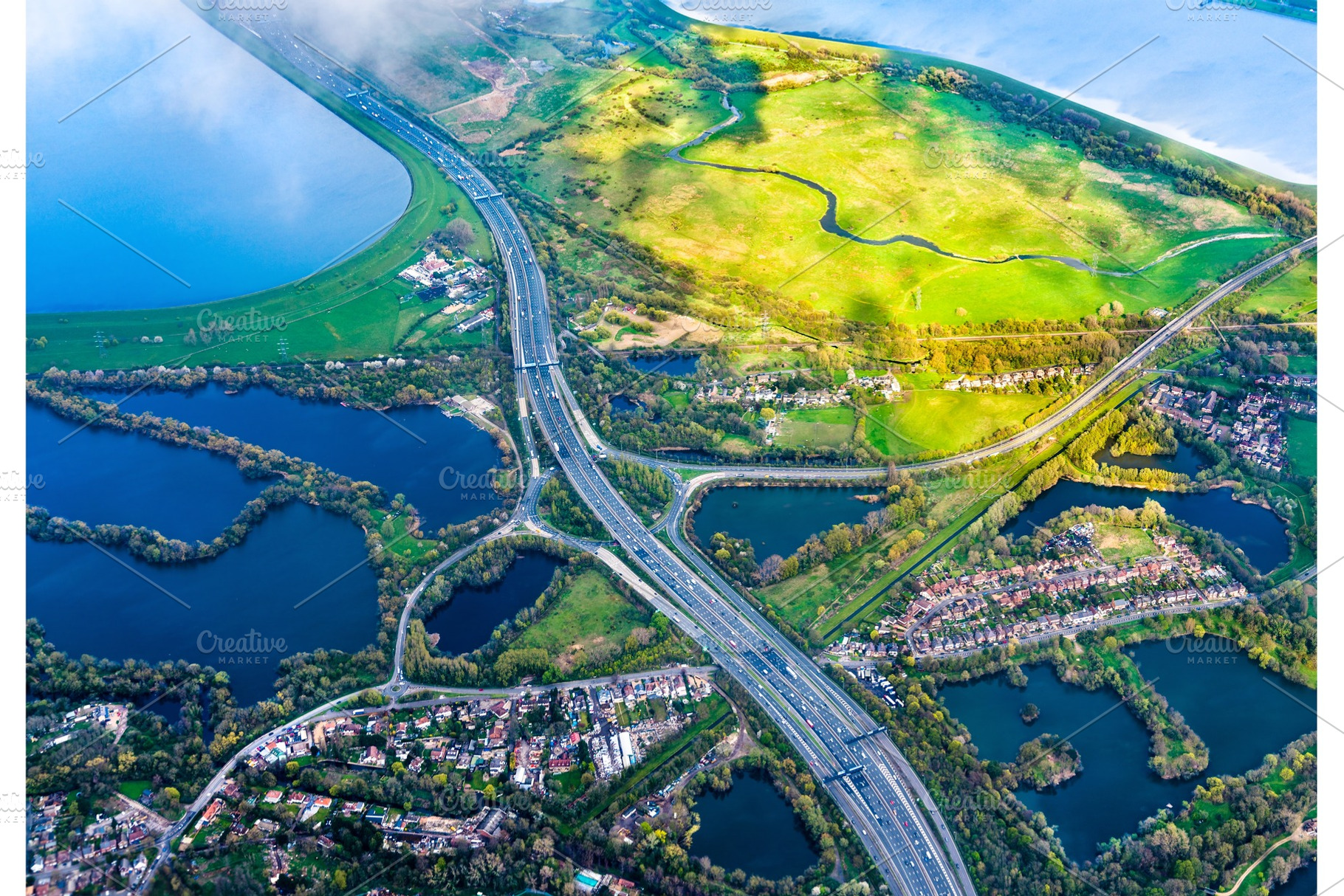 Aerial view of a motorway in England, a Transportation Photo by Leonid Andronov