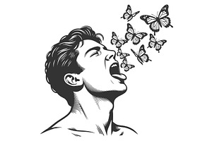 Surreal Man Releasing Butterflies, a Person Illustration by AlexArt
