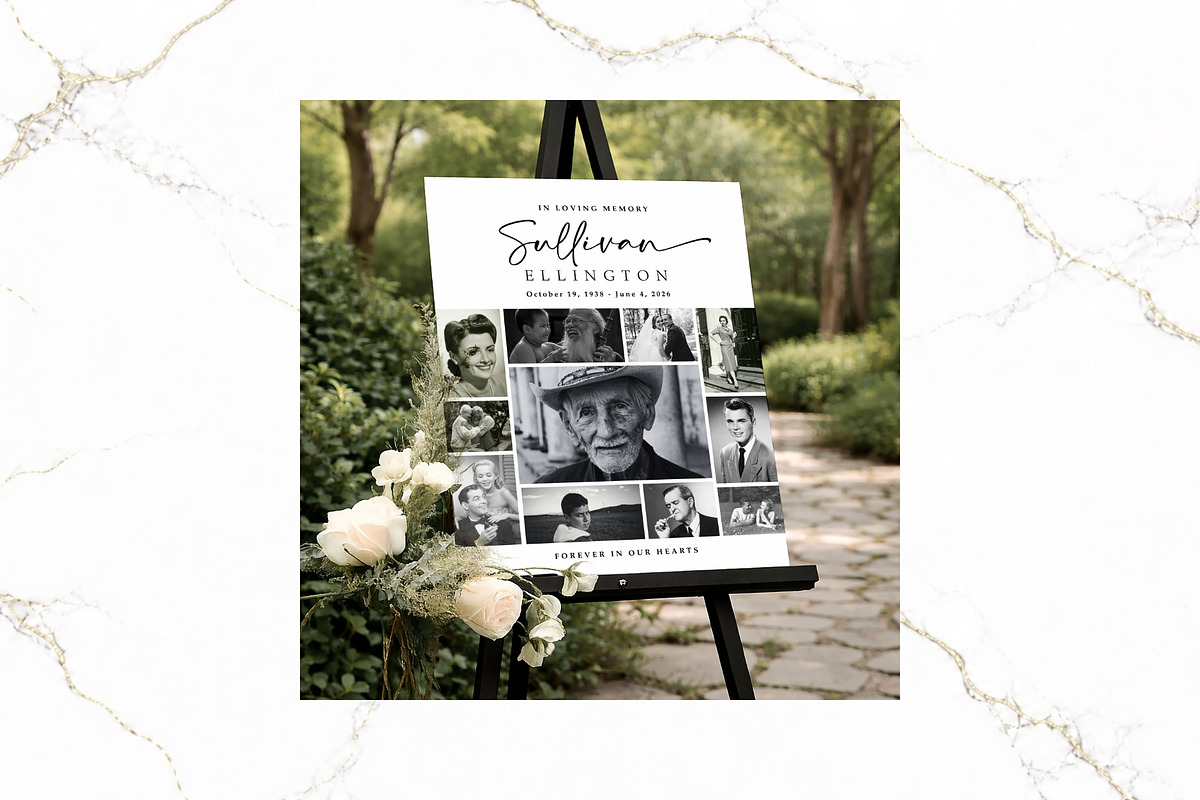 Funeral Photo Collage BW Canva FR003, a Poster Template by TyphoonStudio (Photo 5 of 8)