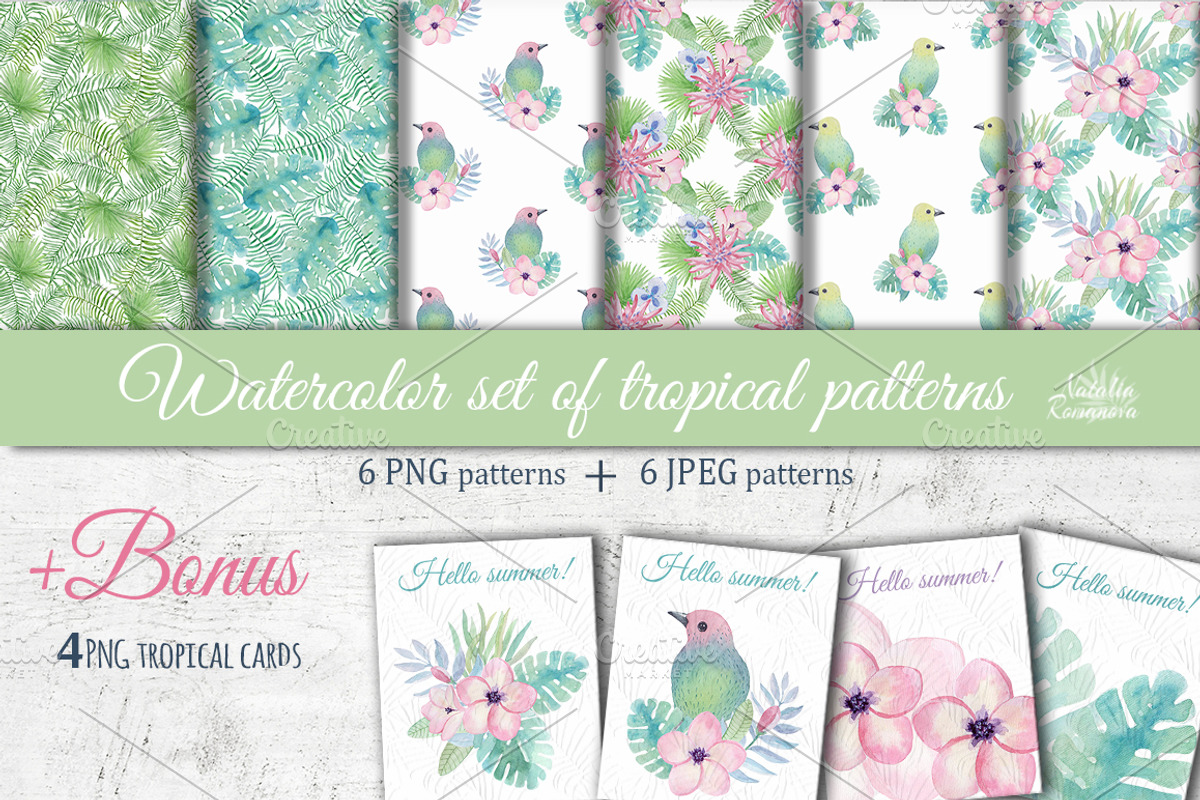 Tropical watercolor patterns, a Pattern Graphic by BrushArtDesigns (Photo 1 of 4)