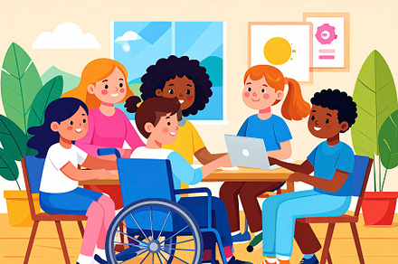 Diverse group of children learning together in a classroom