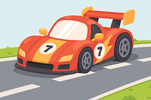 Red Racing Sports Car on Road Vector, a Transportation Illustration by Artpon Illustration
