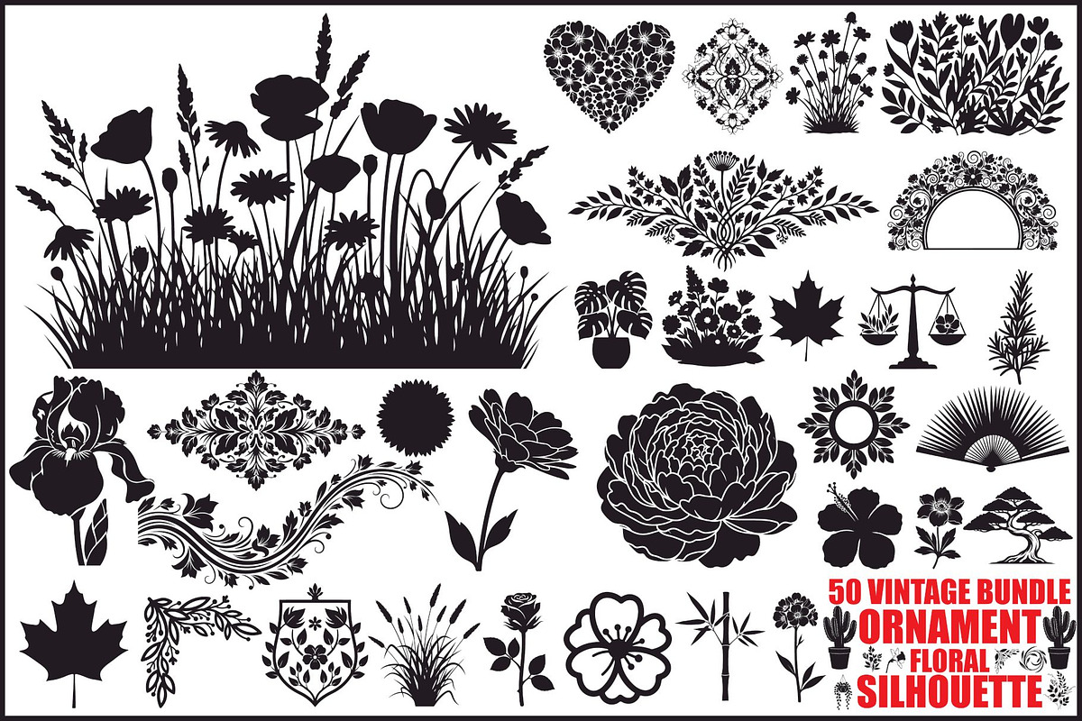 Floral Ornament Silhouette Bundle, an Illustration by BIPLOB EXPERT (Photo 1 of 51)