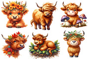 Watercolor Autumn Haighland Cow, a Seasonal Illustration by Designworld (Thumbnail 5 of 6)