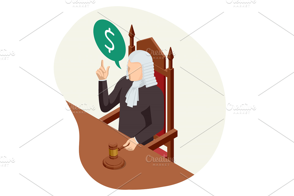 Isometric scene of a judge in robes, a Finance Illustration by Golden Sikorka