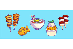 Colorful cartoon Korean street food, a Food Illustration by art PVP - market