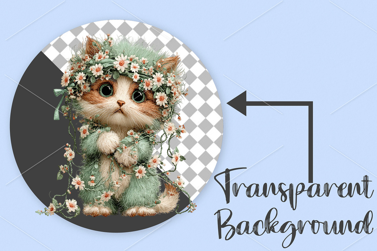 Whimsical Funny Spring Cats Clipart, a Seasonal Illustration by Canvas Craft (Photo 2 of 7)