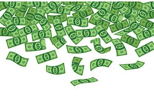 Falling dollars. Cartoon green, a Graphic by Valerie Bodnar