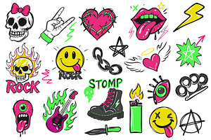 Punk Rock Style Doodles, an Illustration by alexdndz