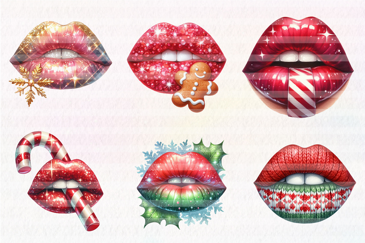 Christmas Lips Clipart Sublimation, an Illustration by CreationArt (Photo 4 of 5)
