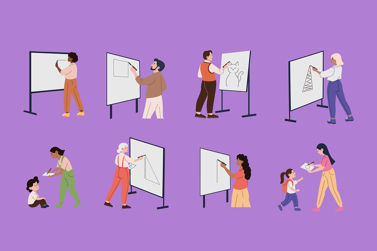 Teacher Drawing Illustration Set