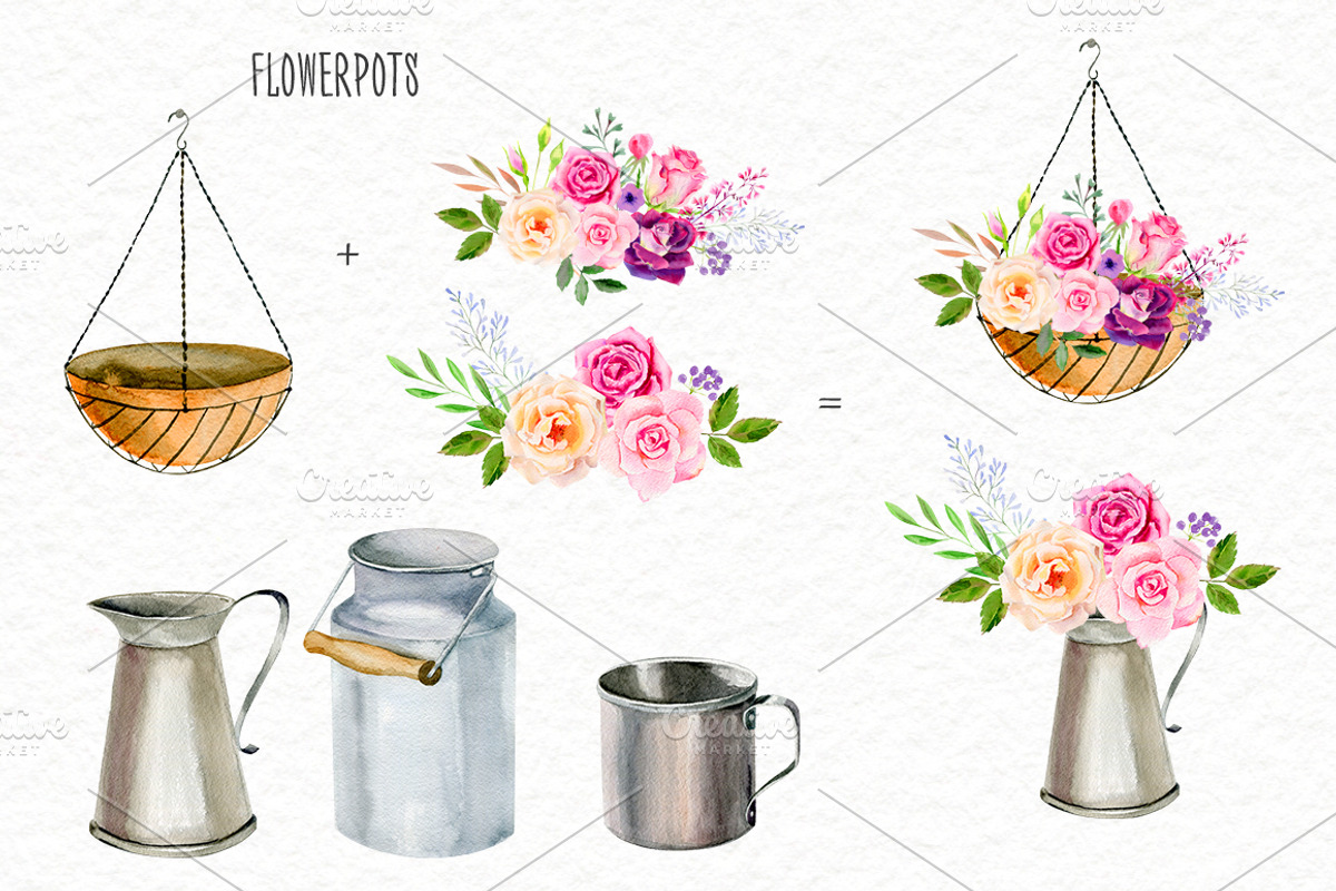 Watercolor roses & florals set, an Illustration by Elegantia (Photo 4 of 9)
