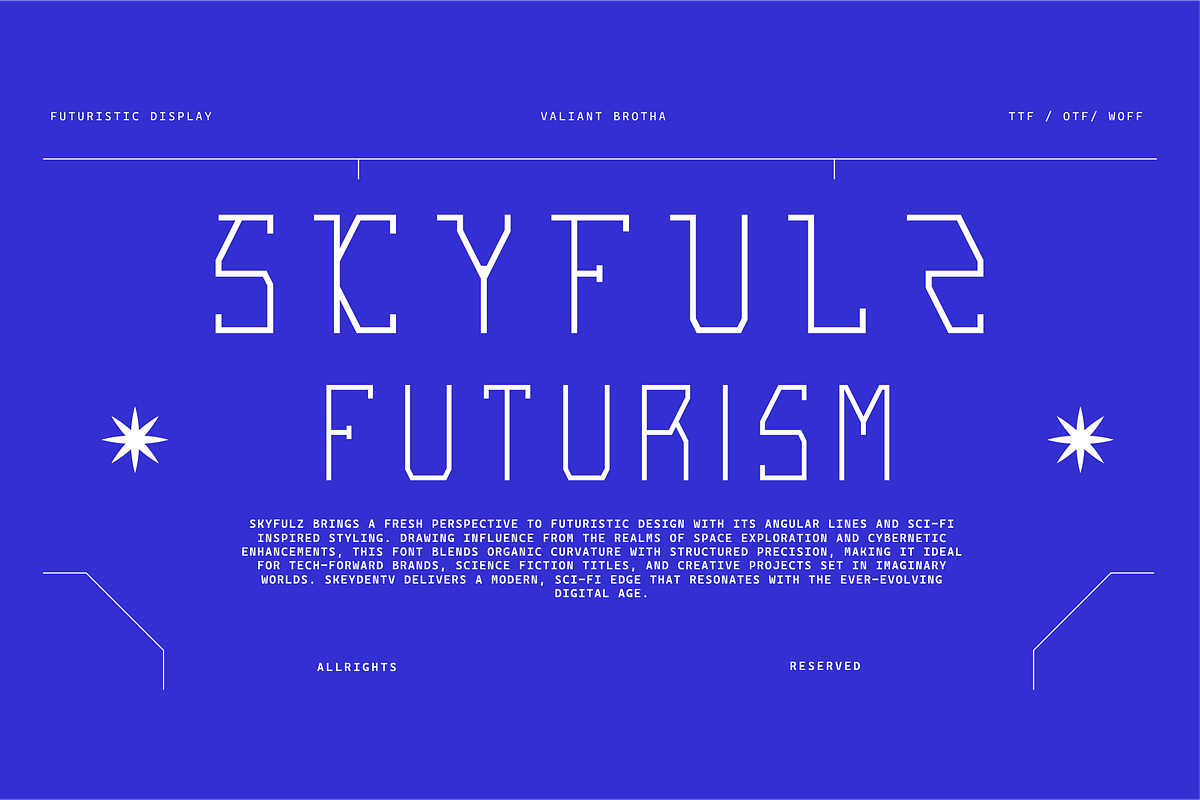 VB Skyfulz - Futuristic Display Font, a Serif Font by VALIANTBROTHA (Photo 1 of 11)