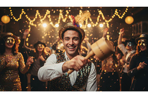 Smiling man in a sequined vest and, a Person Photo by Igor Tichonow