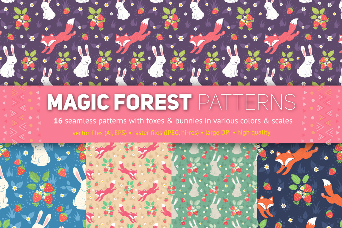 Magic Forest Seamless Patterns, a Pattern Graphic by Yuzach (Photo 1 of 4)