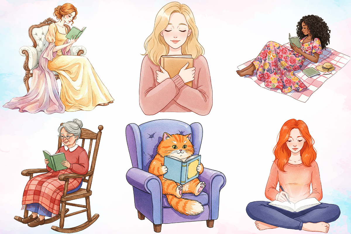 Watercolor Woman Reading Clipart PNG, an Illustration by Canvas Craft (Photo 5 of 5)