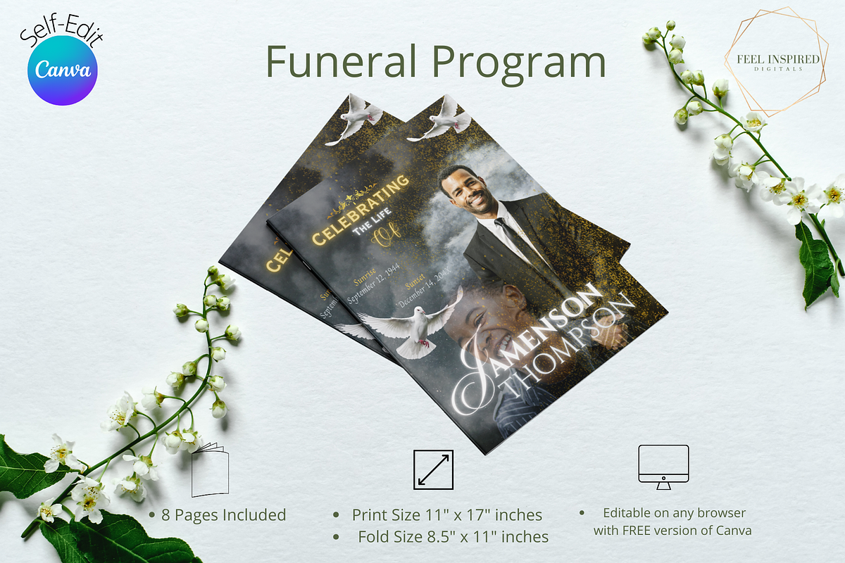 Regal Black and Gold Funeral Program, a Brochure Template by Feel Inspired Digitals (Photo 6 of 6)