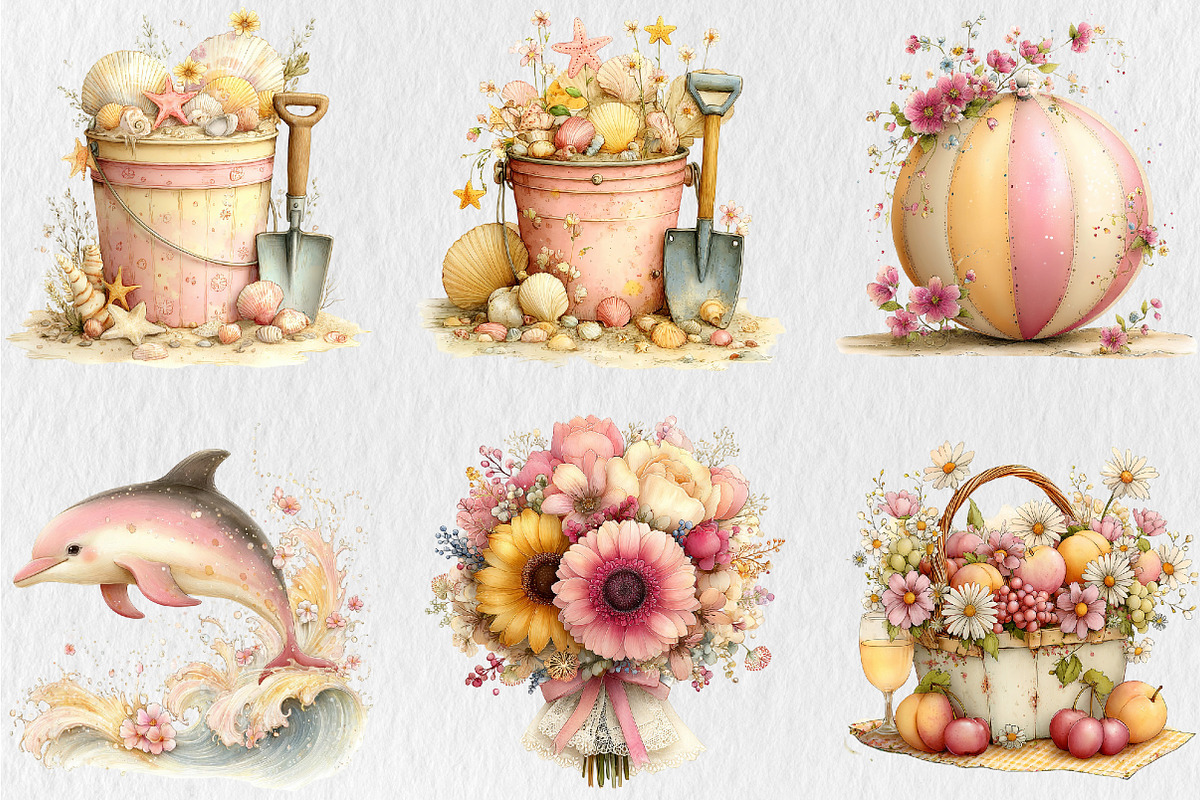Whimsical Summer Clipart, a Seasonal Illustration by Rose Art (Photo 3 of 6)