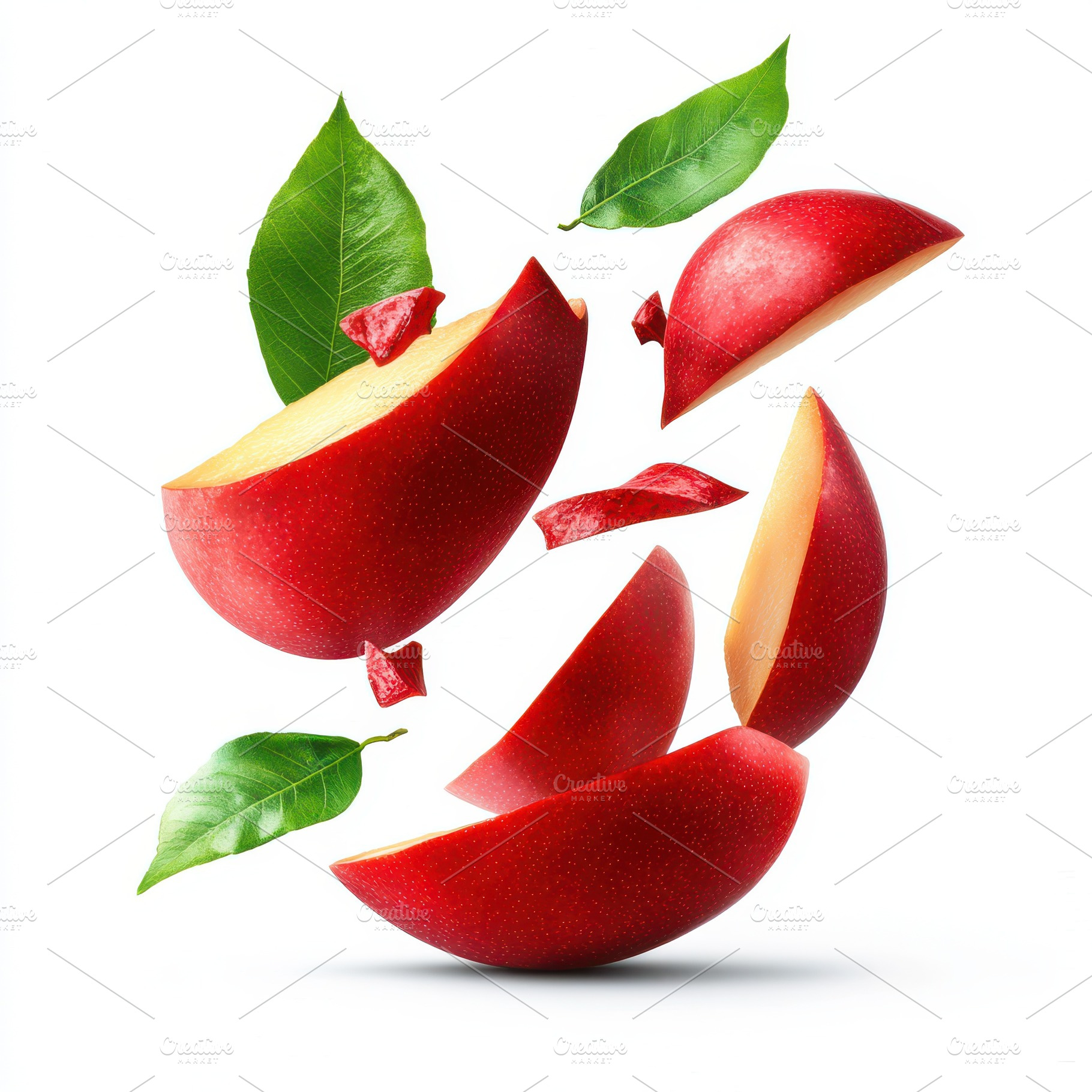 Red mango fruit with green leaf and, a Business Photo by Pixeness Studio
