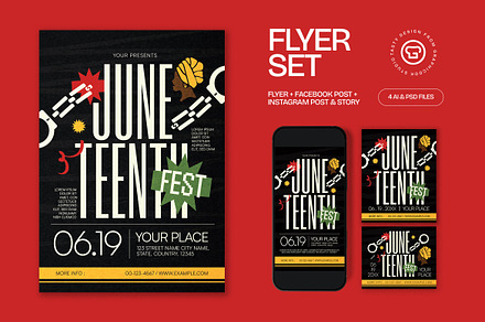 Black Quirky Juneteenth Flyer Set, a Flyer Template by graphicook