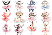 Cute Pink Ballerina Animals Clipart, an Illustration by Watercolor design (Thumbnail 2 of 5)