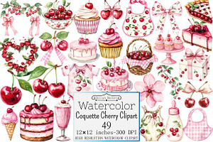 Watercolor Coquette Cherry Clipart, a Seasonal Illustration by Design Market