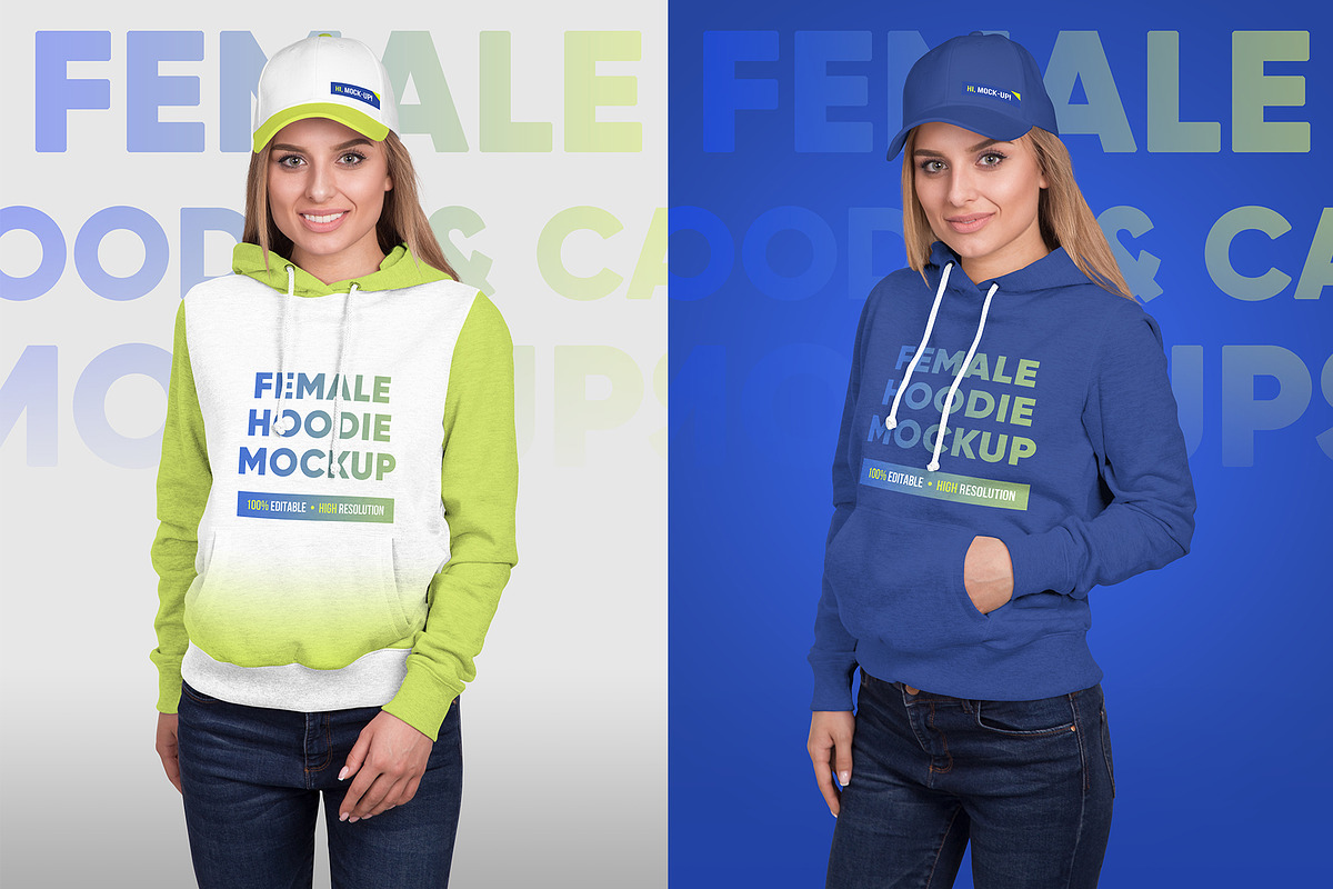 Female Hoodie & Baseball Cap Mockup, a Hoody Mockup by Hi, Mock-Up! (Photo 4 of 9)